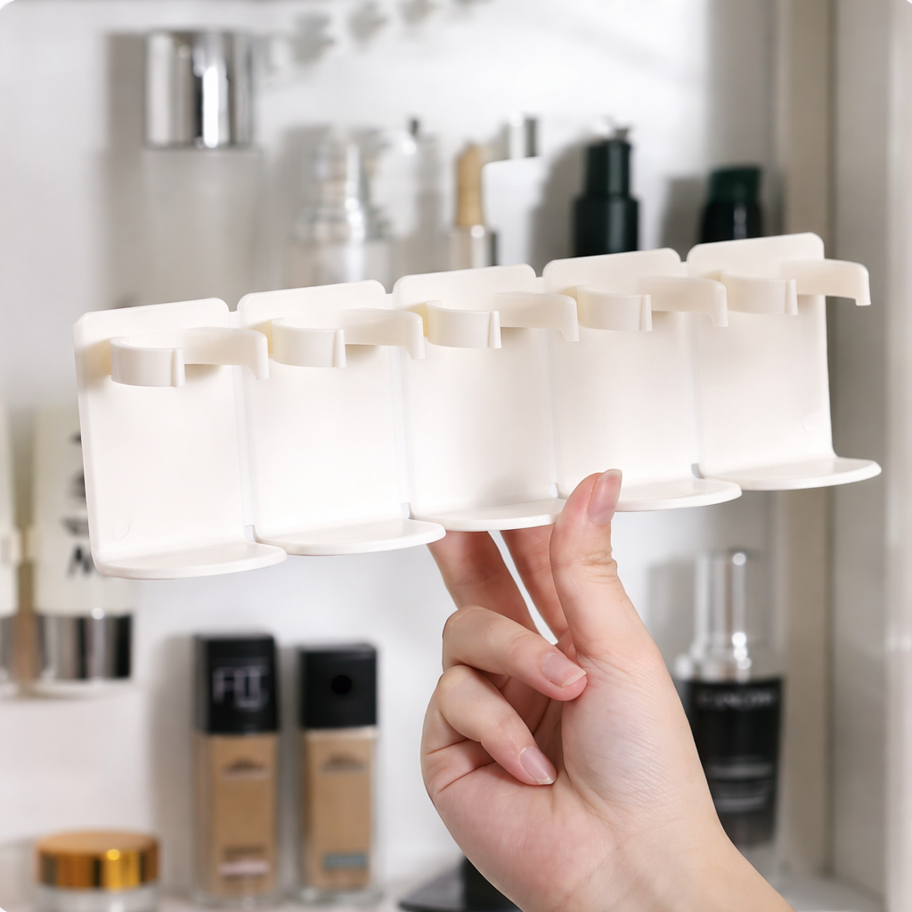 5-Grid Modular Plastic Cosmetic & Utility Organizer (No-Drill, Cuttable) – Pack of 2